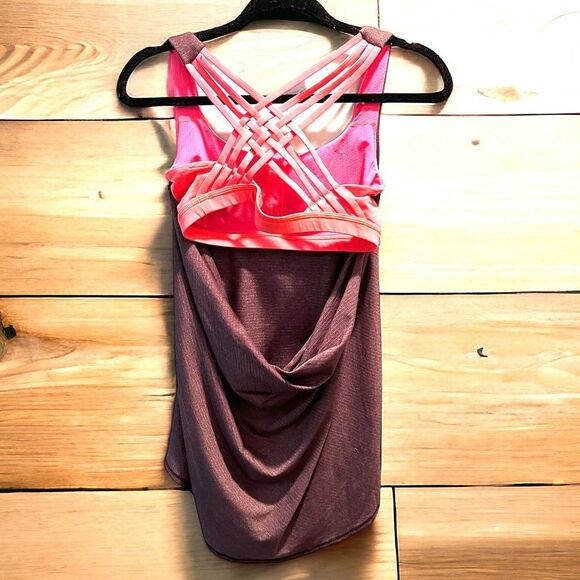 Lululemon Free To Be Serene Tank/Bra Heathered Black Cherry/Electric Coral Sz 6 - Picture 2 of 4